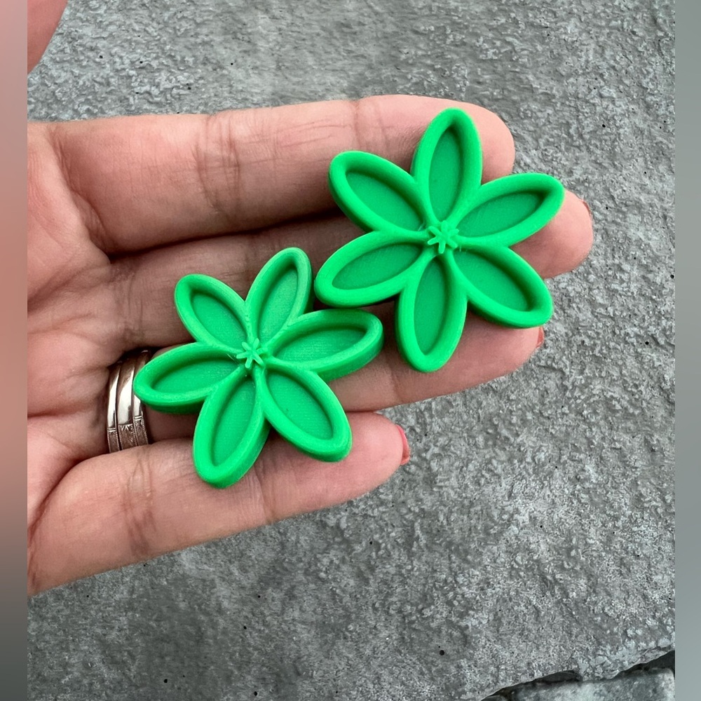 Green Flower Stud Earring 3D printed and designed